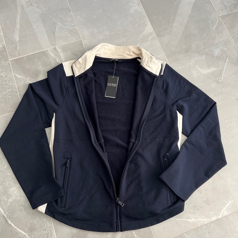 NWT Lauren Ralph Lauren Color Block  Zip Front Cotton Blend Jacket - Picture 8 of 9